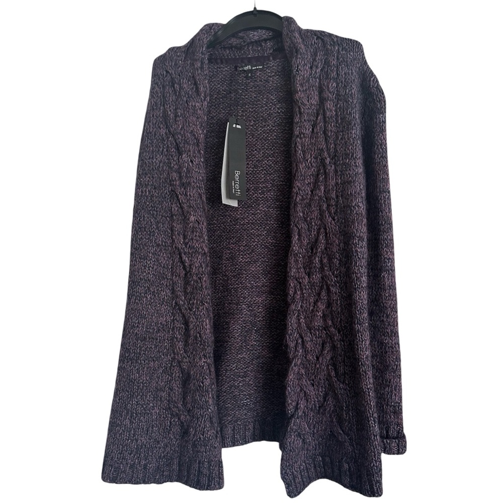 NWT Berretti Made in Italy Navy/Purple Soft Knit Open Front Cardigan Sweater
